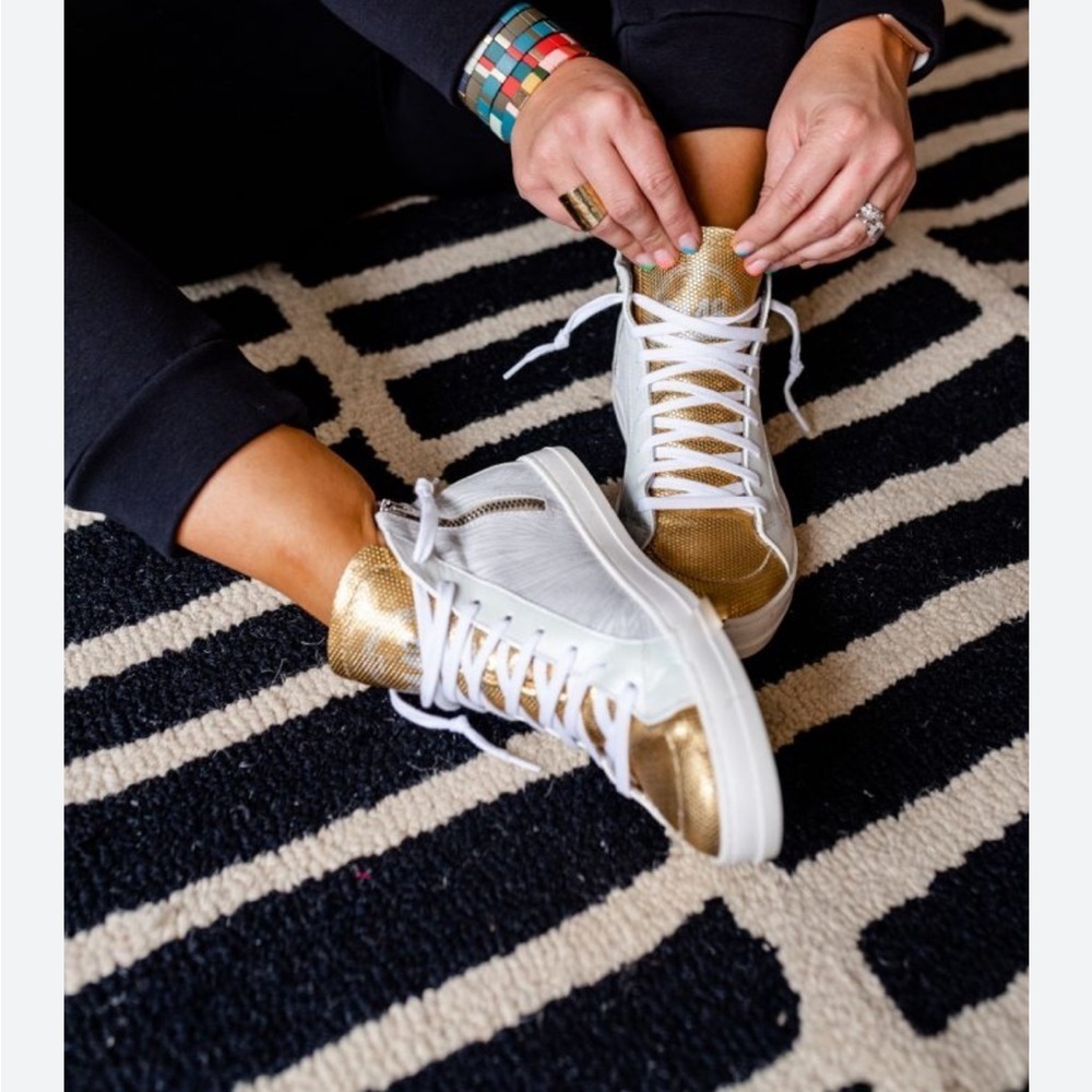 P448 Palm High Top Sneakers | White & Gold | 41 EU / 10-10.5 US